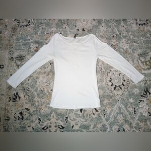 Anthropologie | Open-Shoulder 3/4 Sleeve Tee | Size XS | White